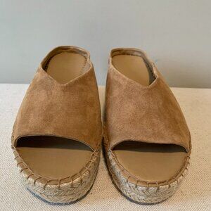 Franco Sarto L Pine Dark Camel Suede and Rafia Slide Sandals Size 9.5